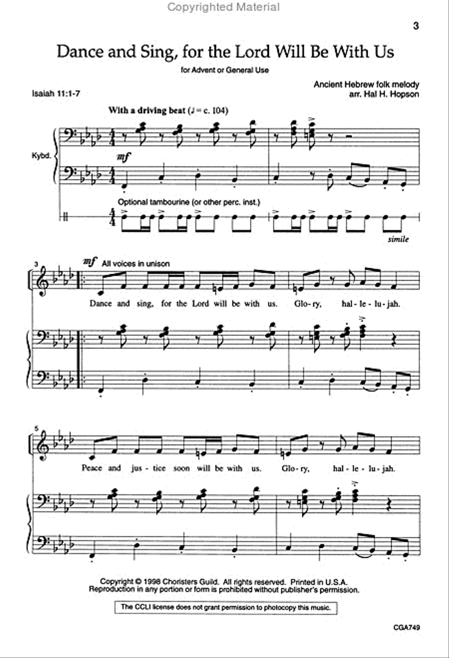 Dance and Sing, For the Lord Will Be With Us Unison Choir scores gallery preview page 2