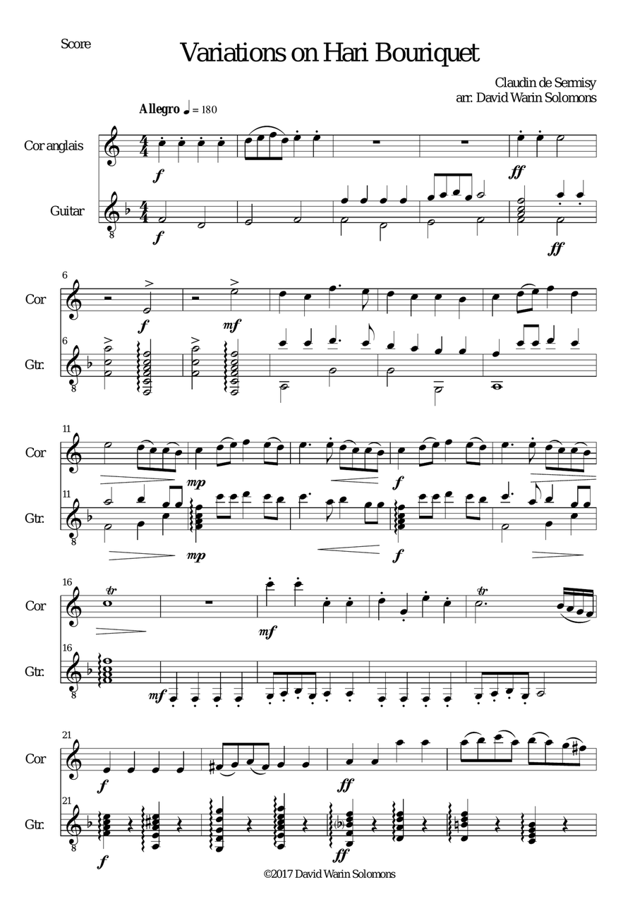 Variations on Hari Bouriquet for cor anglais and guitar English Horn scores gallery preview page 1