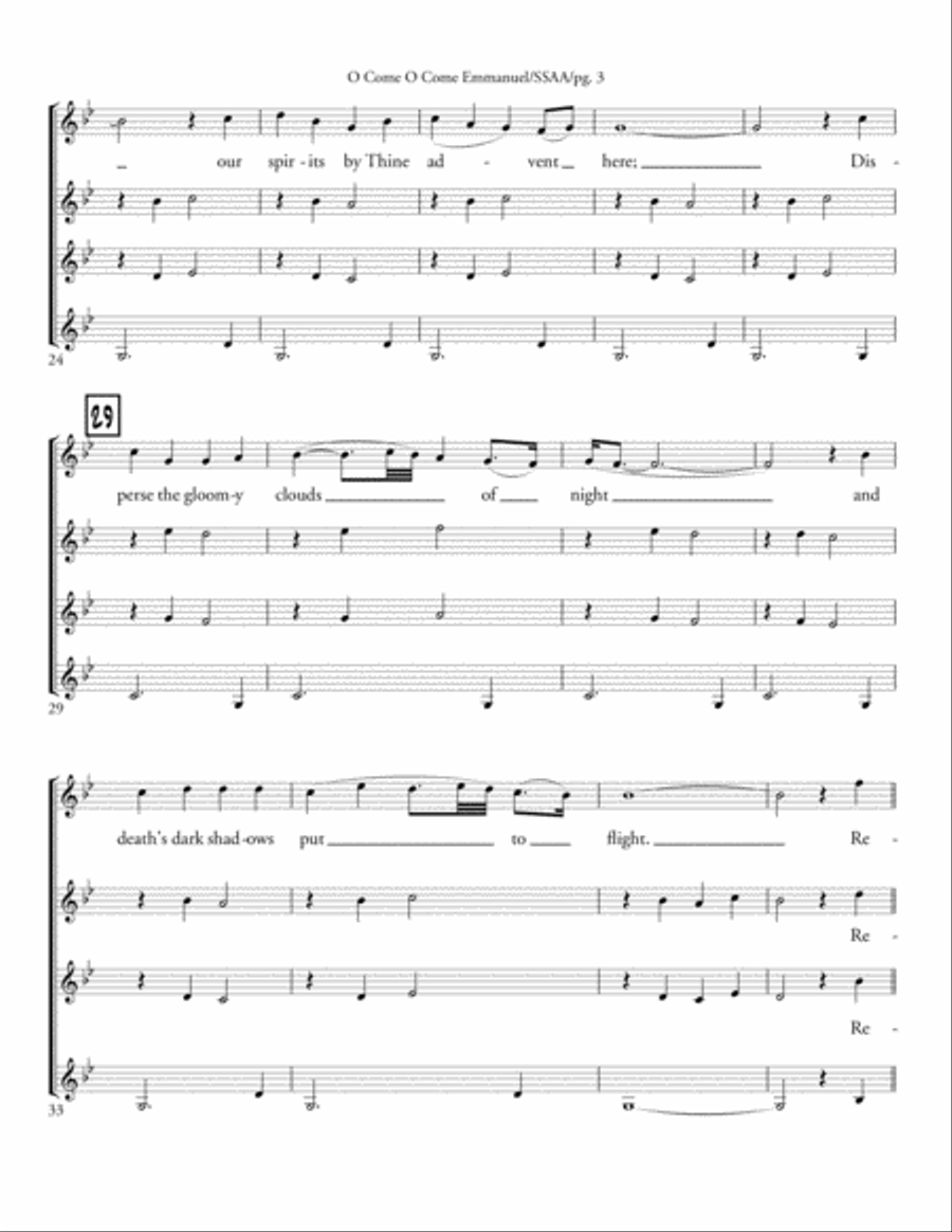 O Come O Come Emmanuel - SSAA acappella SSAA scores gallery preview page 3