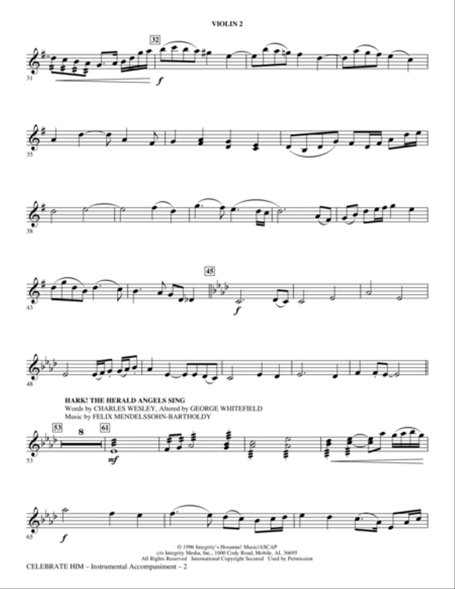 Celebrate Him (Medley) - Violin 2 Choir scores gallery preview page 2