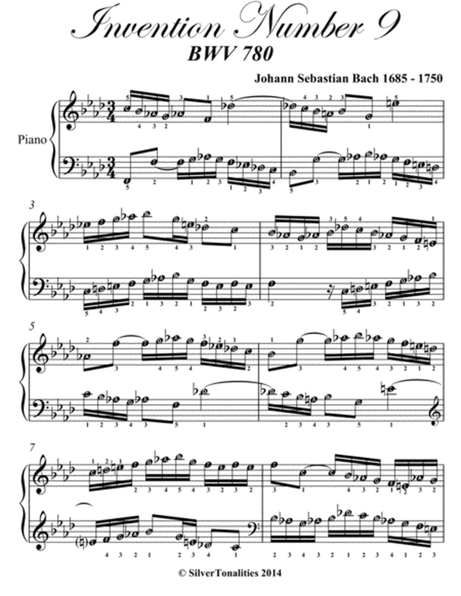 Invention Number 9 BWV 780 Easy Piano Sheet Music