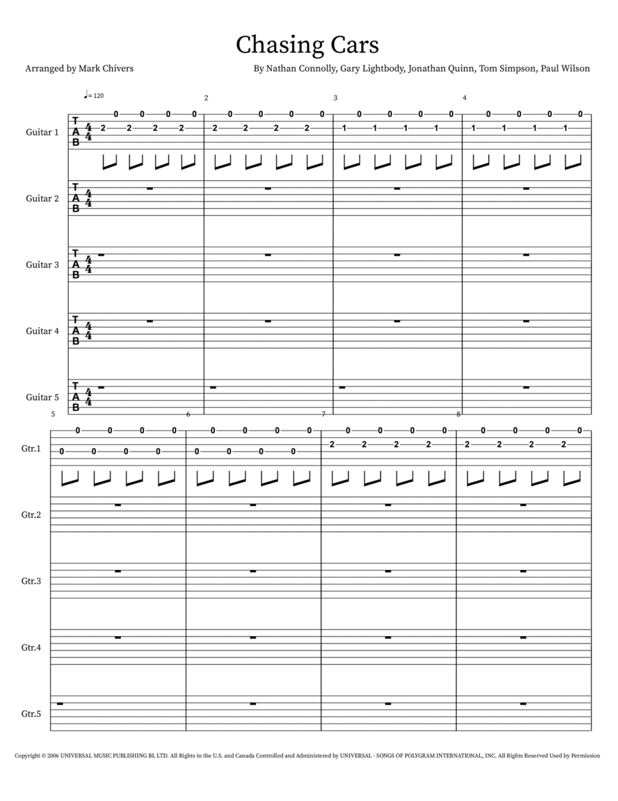 Chasing Cars Chasing Cars Electric Guitar scores gallery preview page 1