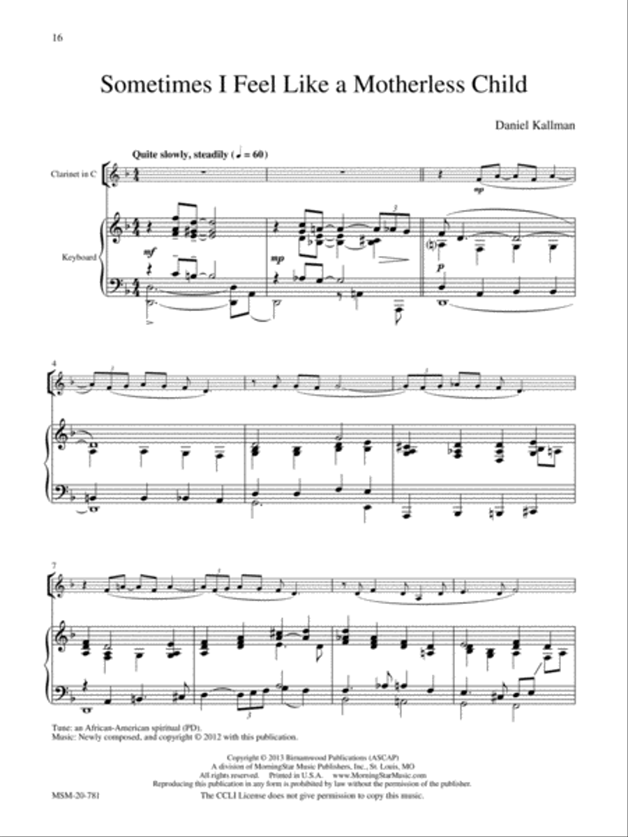 Down by the Riverside: Six Songs for Clarinet and Piano Clarinet Solo scores gallery preview page 6