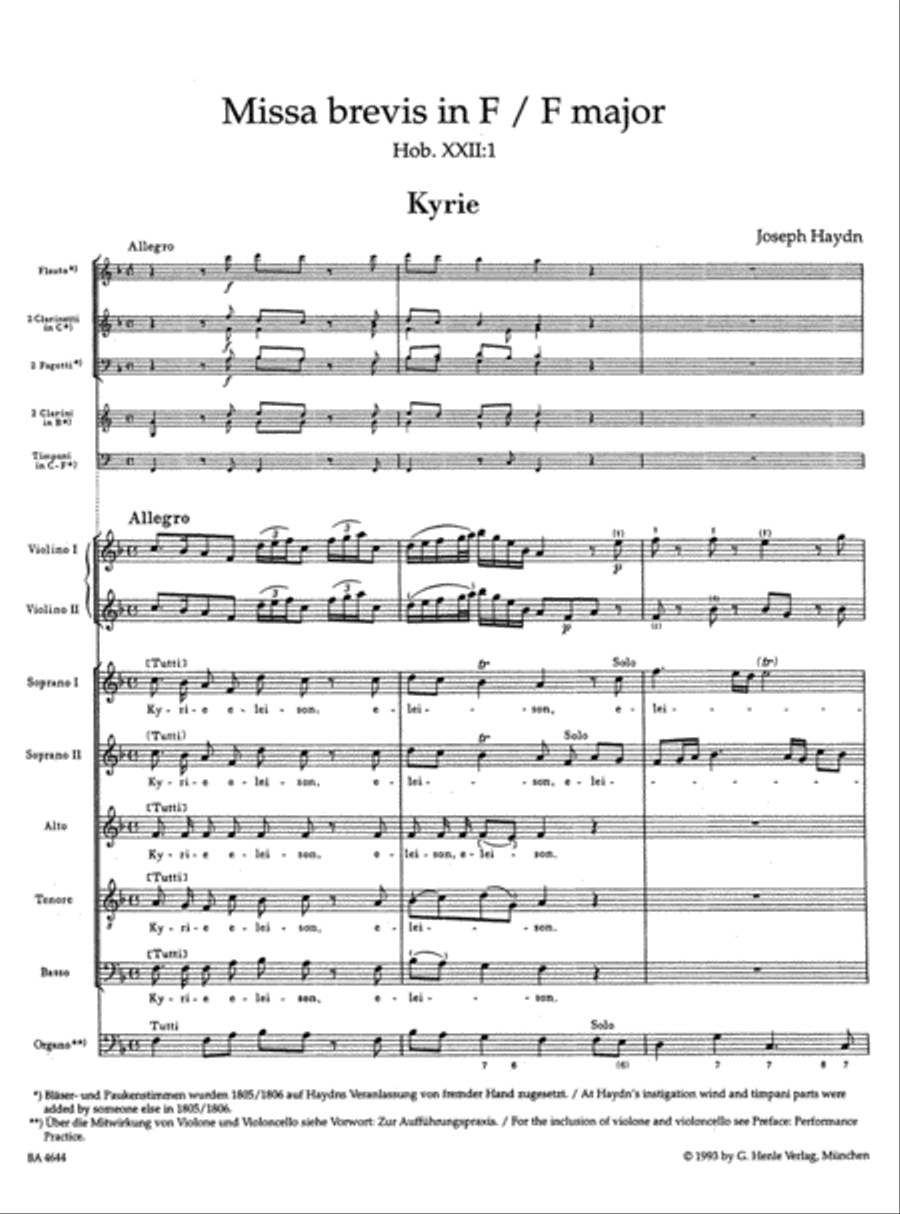 Missa brevis in F major Hob. XXII:1 4-Part scores gallery preview page 2