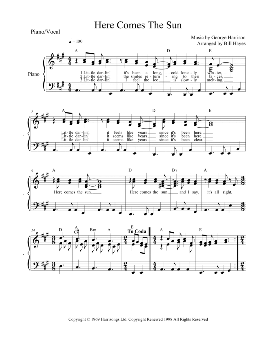 Here Comes The Sun Here Comes The Sun Voice scores gallery preview page 1
