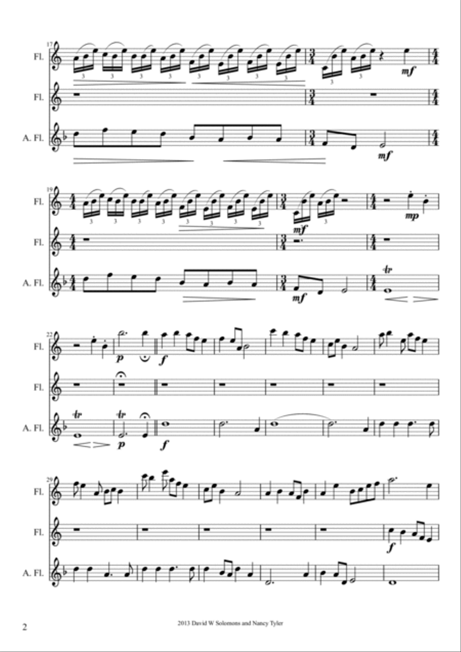 Japanese Song for flute trio (2 standard flutes and 1 alto flute) Flute Trio scores gallery preview page 2