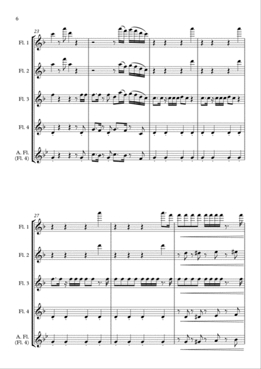 Uptown Funk Flute Quartet scores gallery preview page 6
