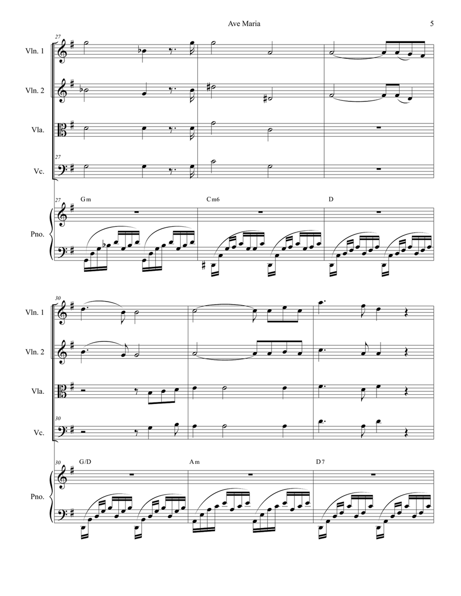 Ave Maria (String Quartet - Piano Accompaniment) String Quartet scores gallery preview page 5
