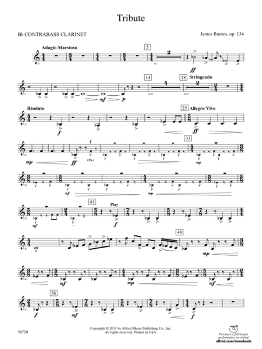 Tribute: (World Part) B-flat Contrabass Clarinet Concert Band scores gallery preview page 1