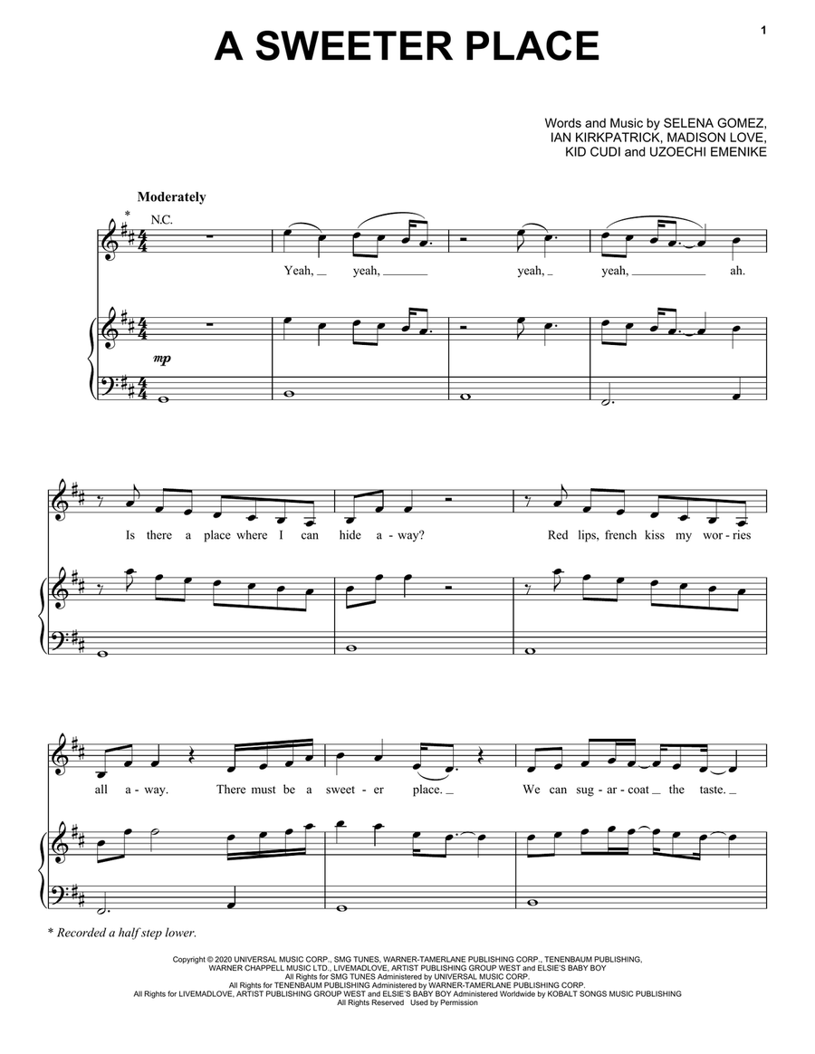 A Sweeter Place (feat. Kid Cudi) Piano, Vocal, Guitar scores gallery preview page 1