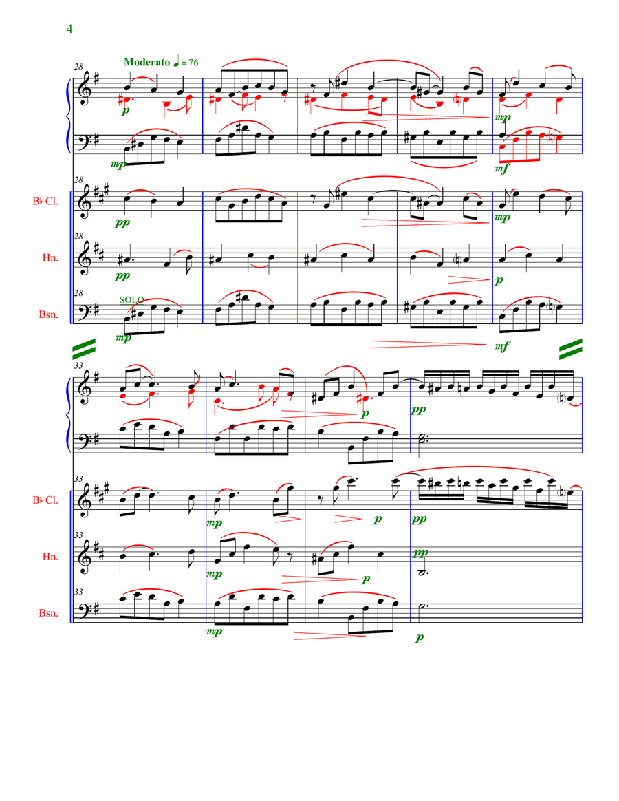 Andante for Piano and 3 Winds (Clarinet, Horn, Bassoon) Small Ensemble scores gallery preview page 4