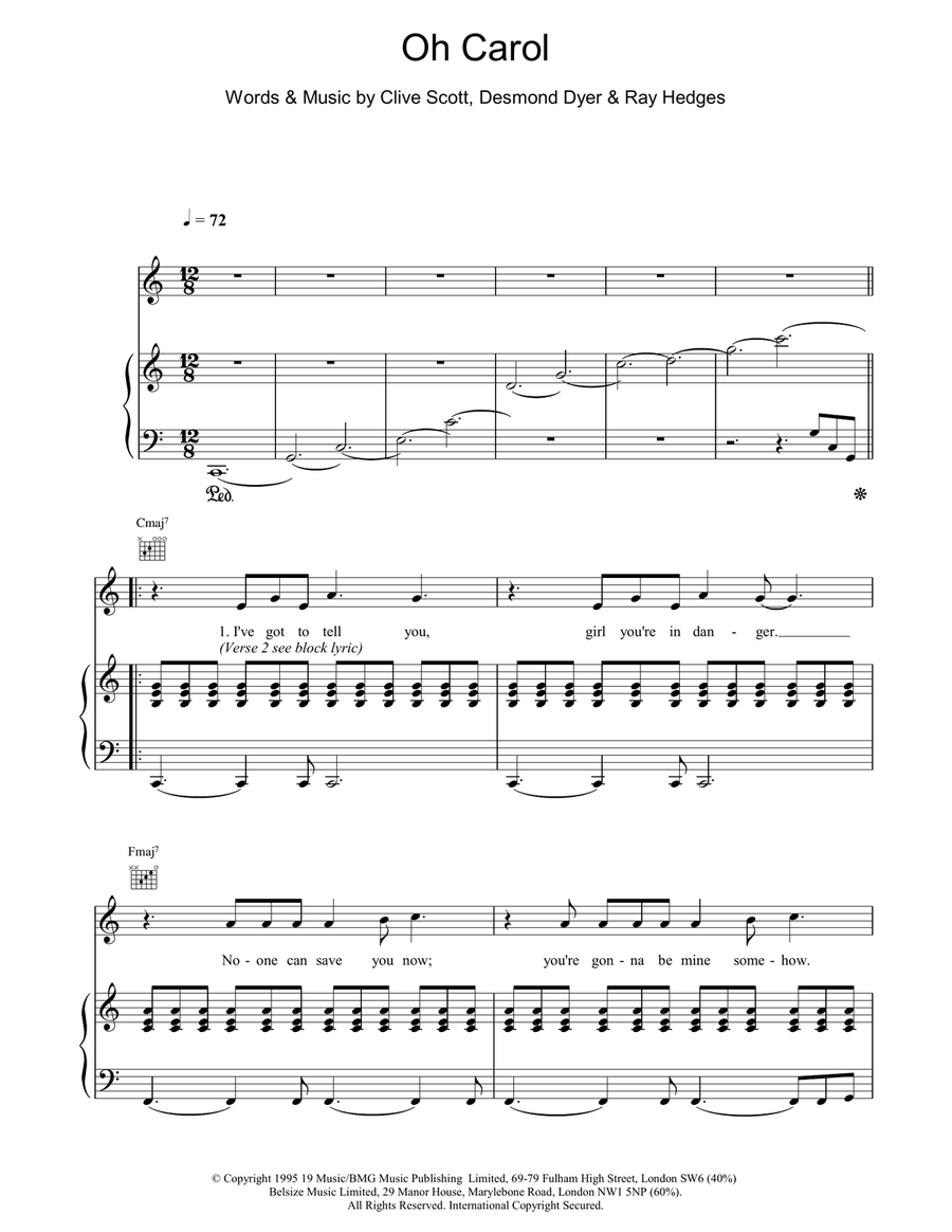 Oh Carol Piano, Vocal, Guitar scores gallery preview page 1
