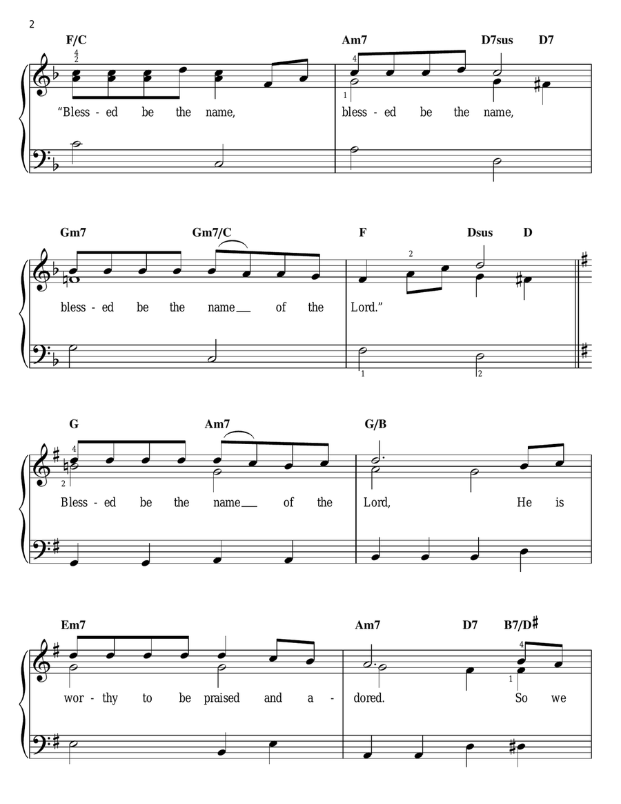 Blessed Be The Name Of The Lord Easy Piano scores gallery preview page 2