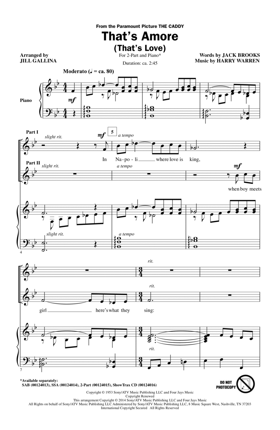 That's Amoré (That's Love) (arr. Jill Gallina) 2-Part scores gallery preview page 1