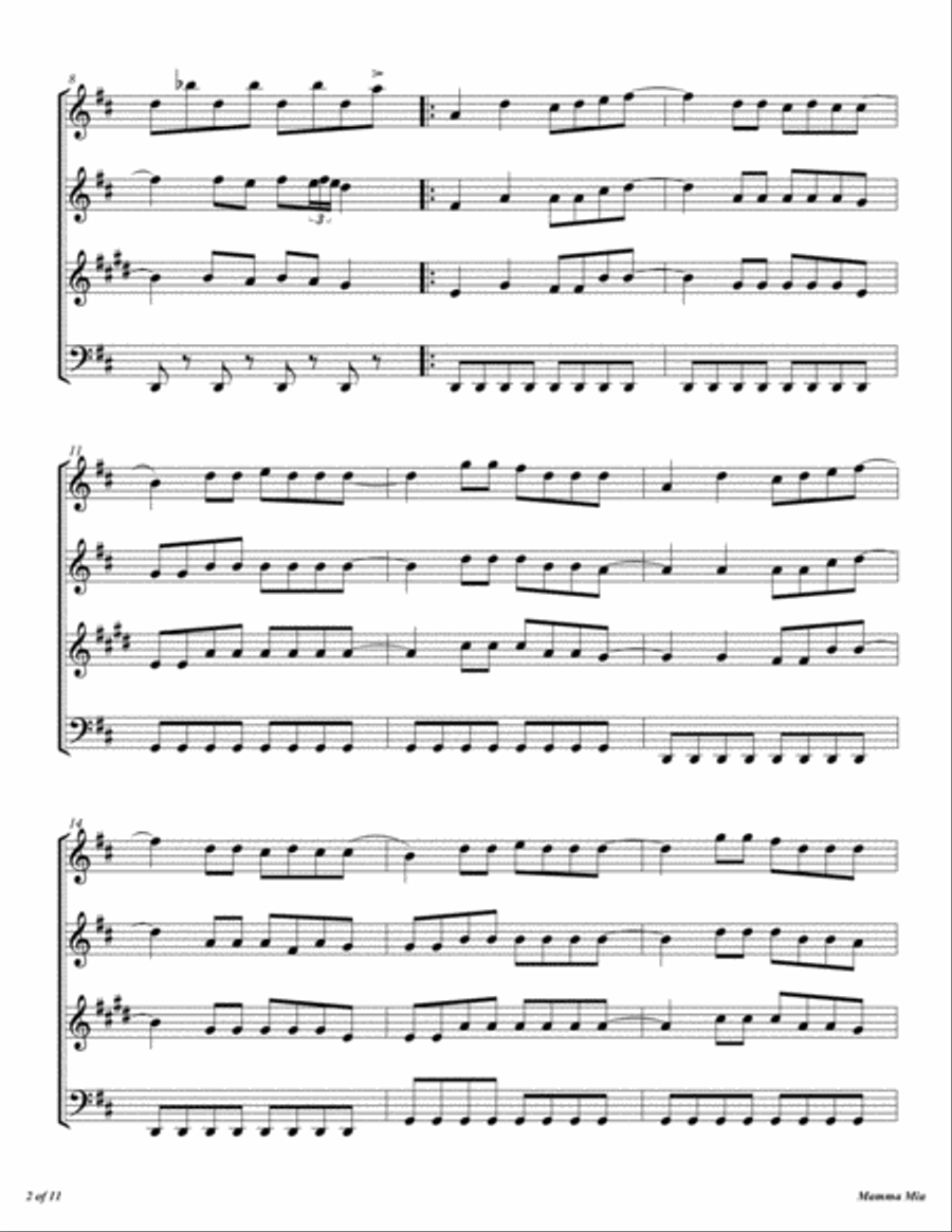 Mamma Mia Woodwind Quartet scores gallery preview page 3