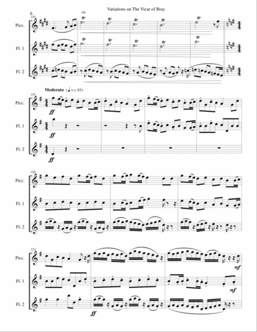 Variations on the Vicar of Bray for flute trio (piccolo and 2 flutes) Flute Trio scores gallery preview page 6