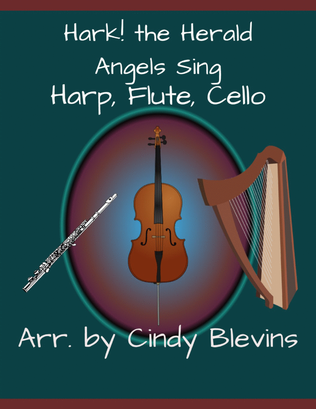 Book cover for Hark! the Herald Angels Sing, for Harp, Flute and Cello