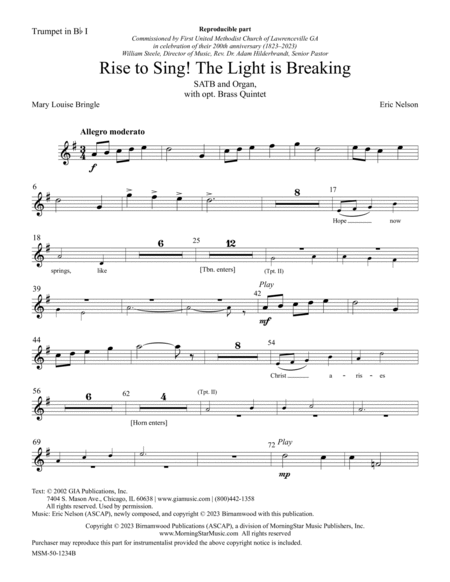 Rise to Sing! The Light is Breaking (Instrumental Parts)