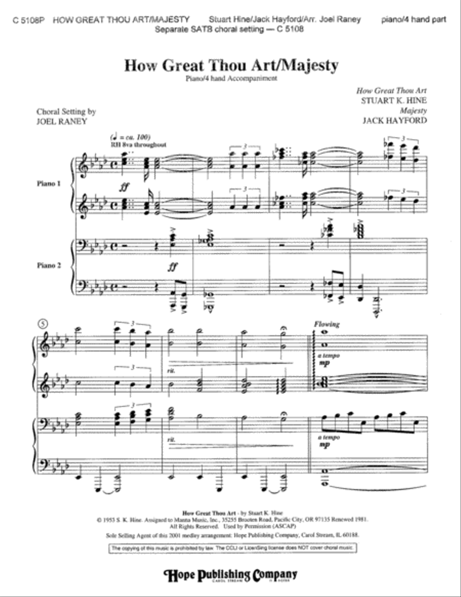 How Great Thou Art/Majesty- 4-Hand Piano Part-Digital Download