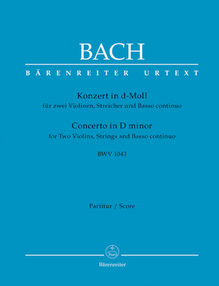 Book cover for Concerto for two Violins, Strings and Basso continuo in D minor, BWV 1043
