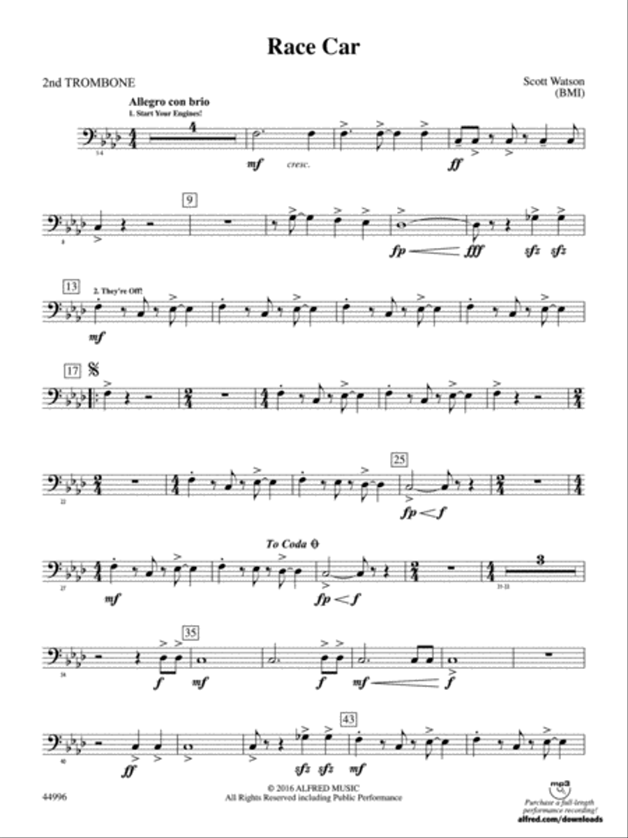 Race Car: 2nd Trombone Concert Band scores gallery preview page 1