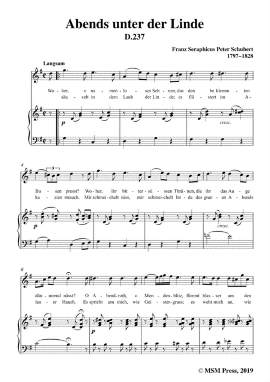 Schubert-Abends unter der Linde,D.237,in G Major,for Voice&Piano Voice scores gallery preview page 3