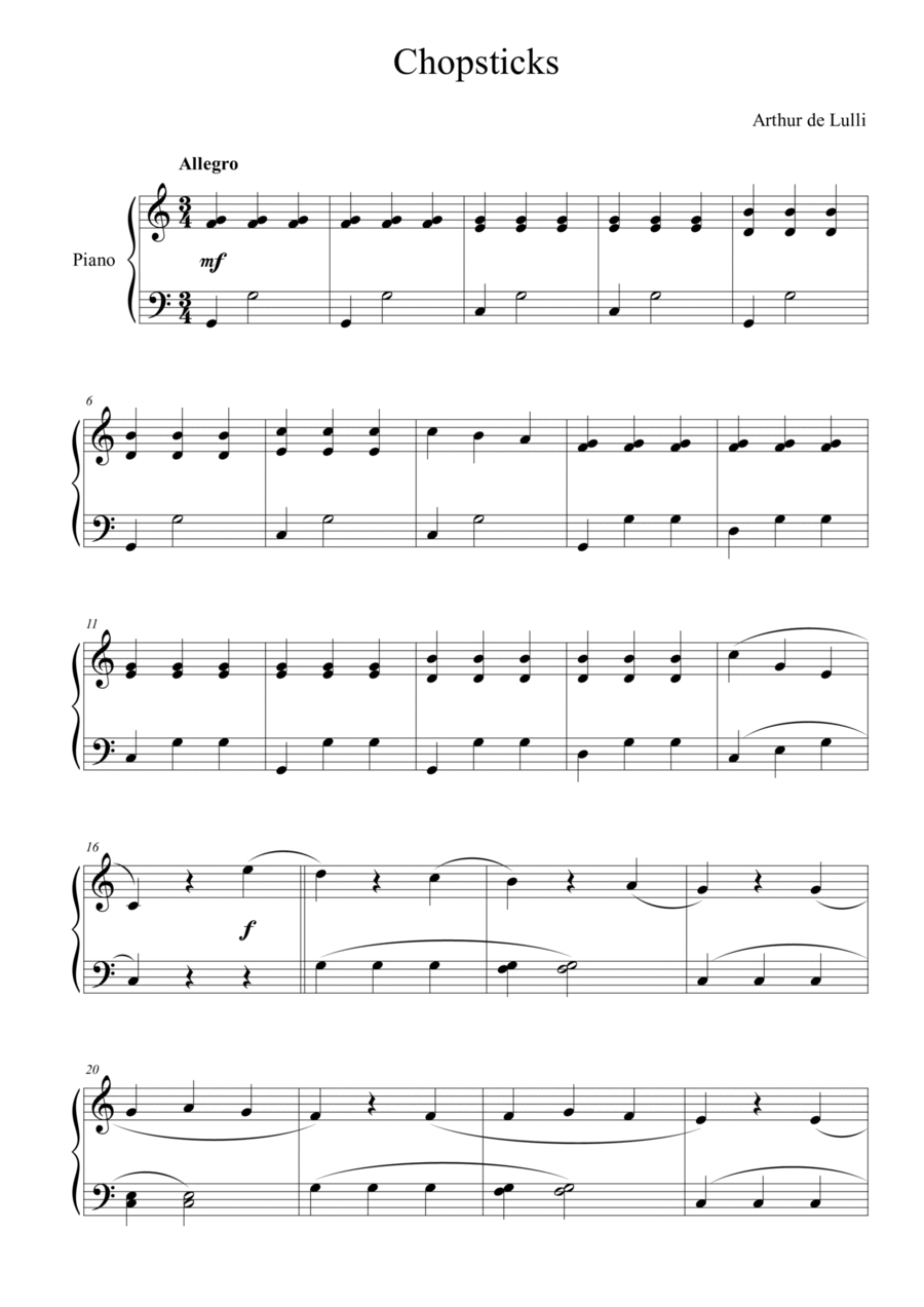 Chopsticks Easy Piano scores gallery preview page 1