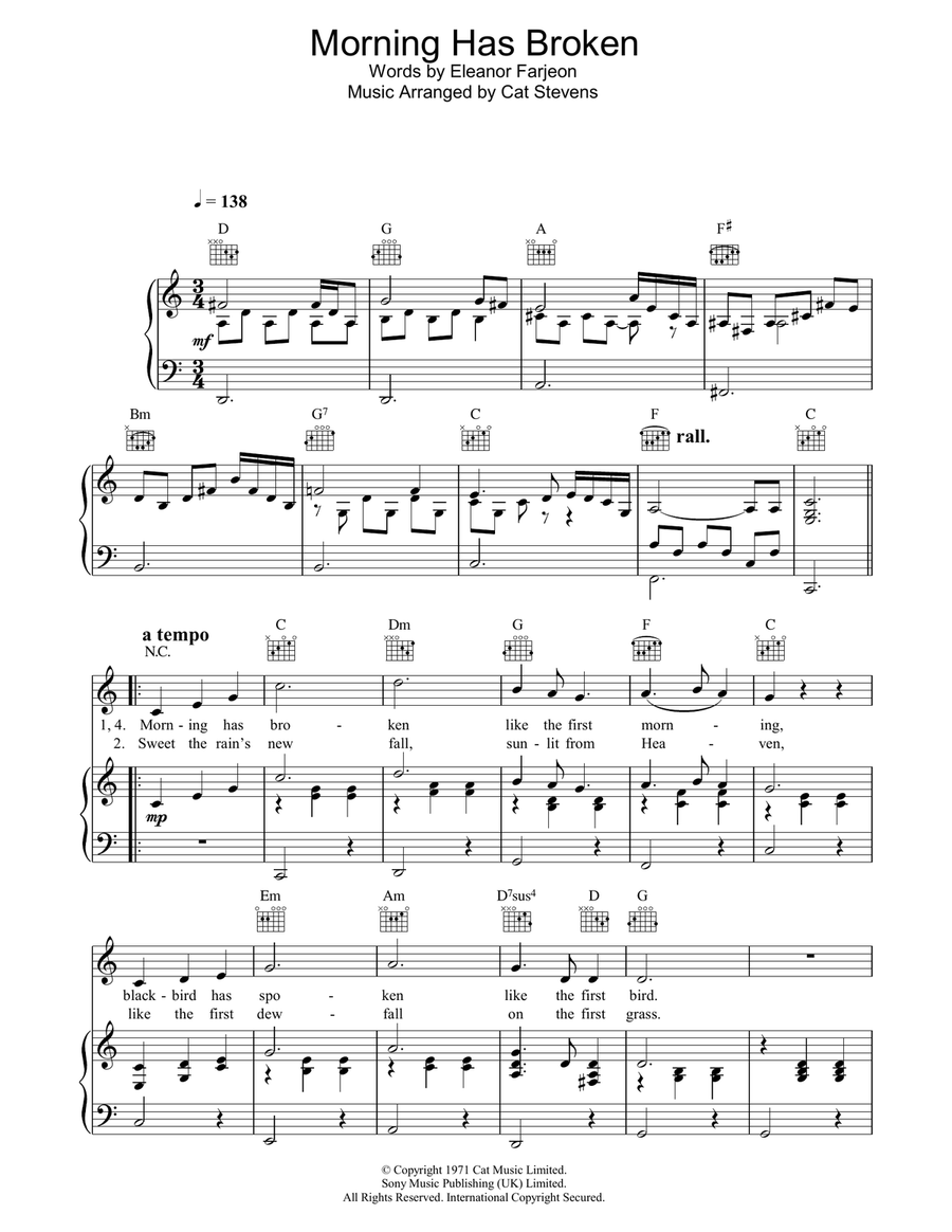 Morning Has Broken Morning Has Broken Piano, Vocal, Guitar scores gallery preview page 1