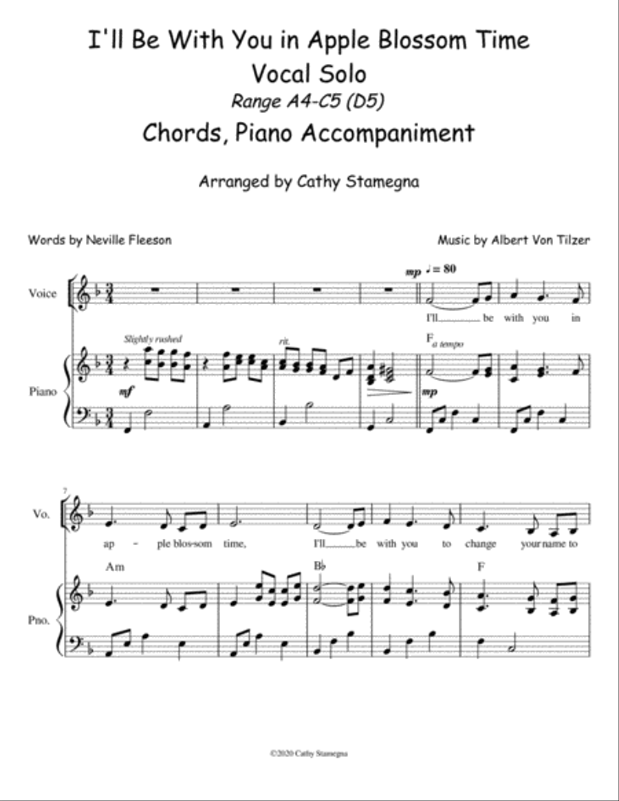 I’ll Be With You in Apple Blossom Time (Vocal Solo, Chords, Piano Accompaniment) Voice Solo scores gallery preview page 2