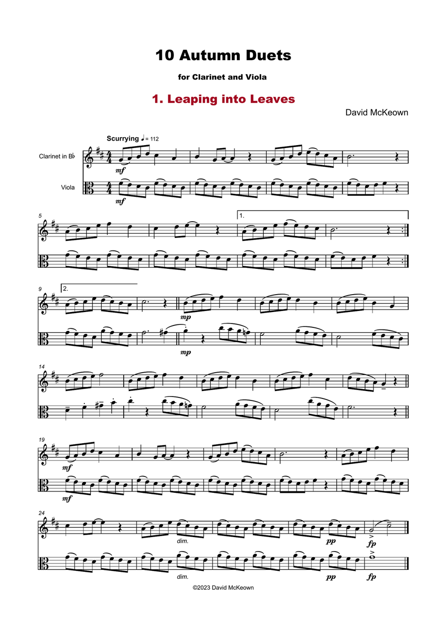 10 Autumn Duets for Clarinet and Viola Chamber Music scores gallery preview page 3