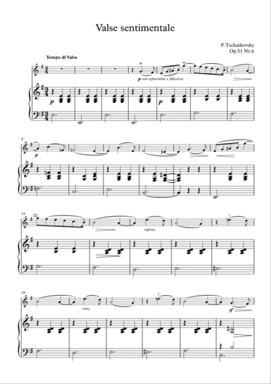 Tchaikovsky-Watlz sentimentale Op.51 No.6 for Violin and piano Violin Solo scores gallery preview page 2