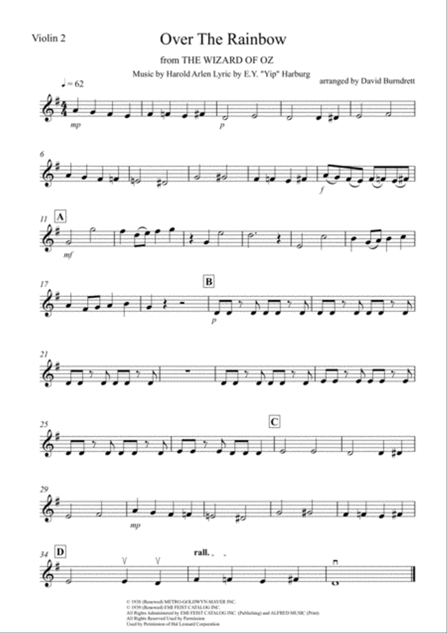 Over The Rainbow (from The Wizard Of Oz) String Quartet scores gallery preview page 4