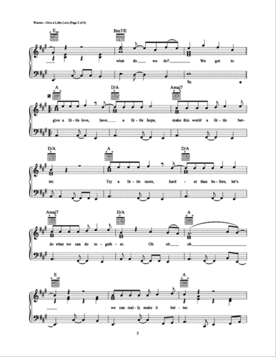 Give A Little Love Piano, Vocal, Guitar scores gallery preview page 2