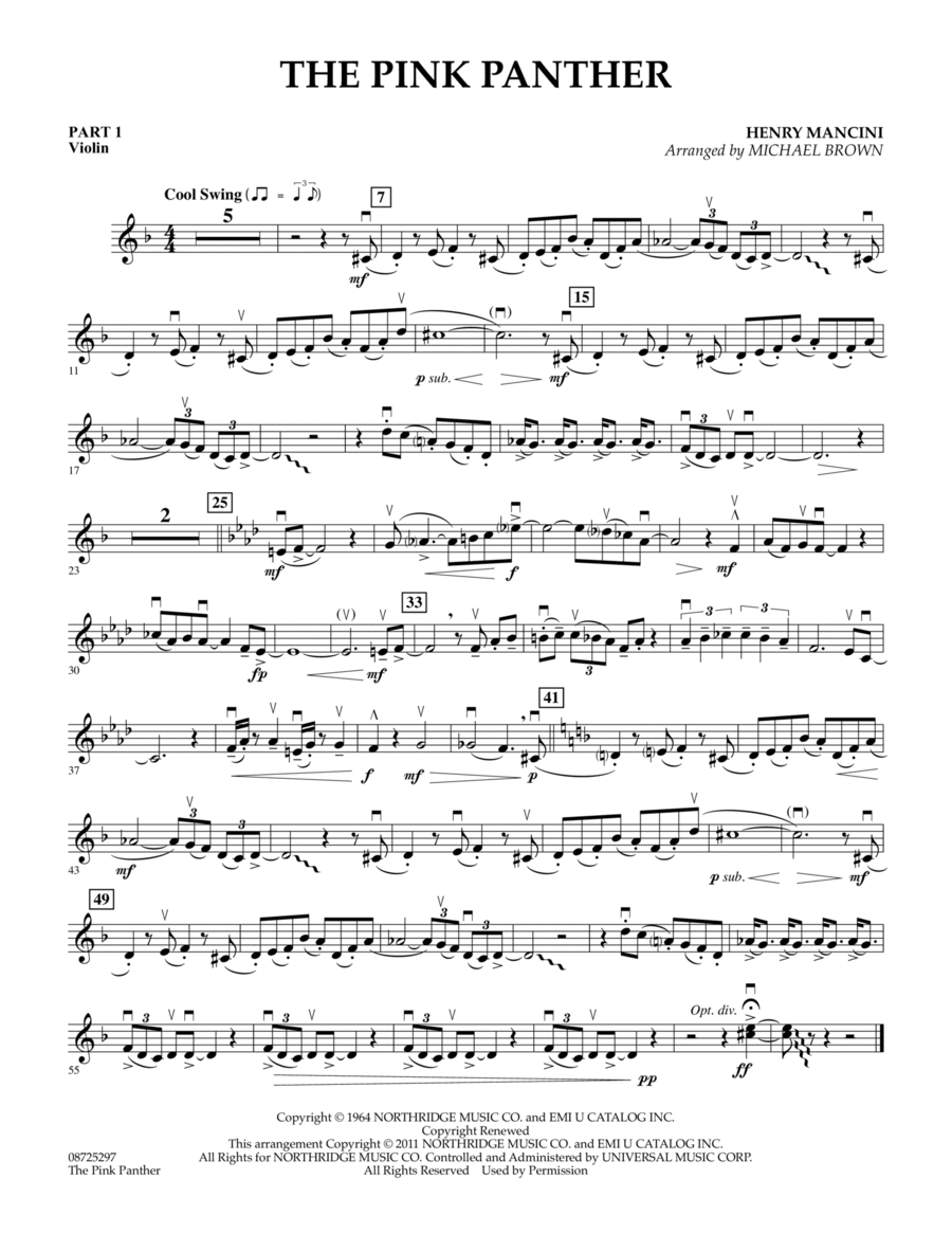 The Pink Panther - Pt.1 - Violin Concert Band scores gallery preview page 1