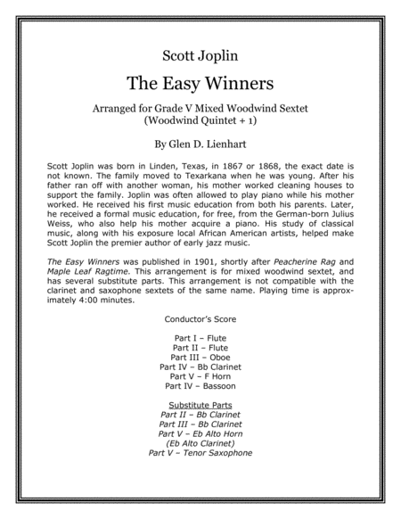 The Easy Winners (Woodwind Sextet) image number null