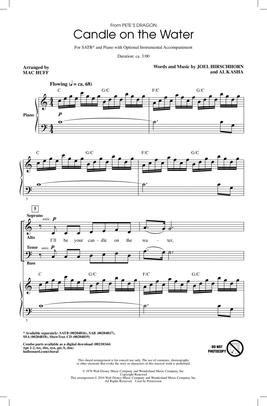 Candle On The Water (from Pete's Dragon) (arr. Mac Huff) 4-Part scores gallery preview page 1