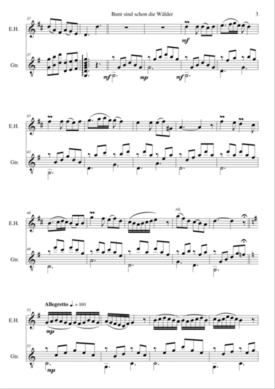 Bunt sind schon die Wälder (Woods in autumn colours) for cor anglais and guitar English Horn scores gallery preview page 3