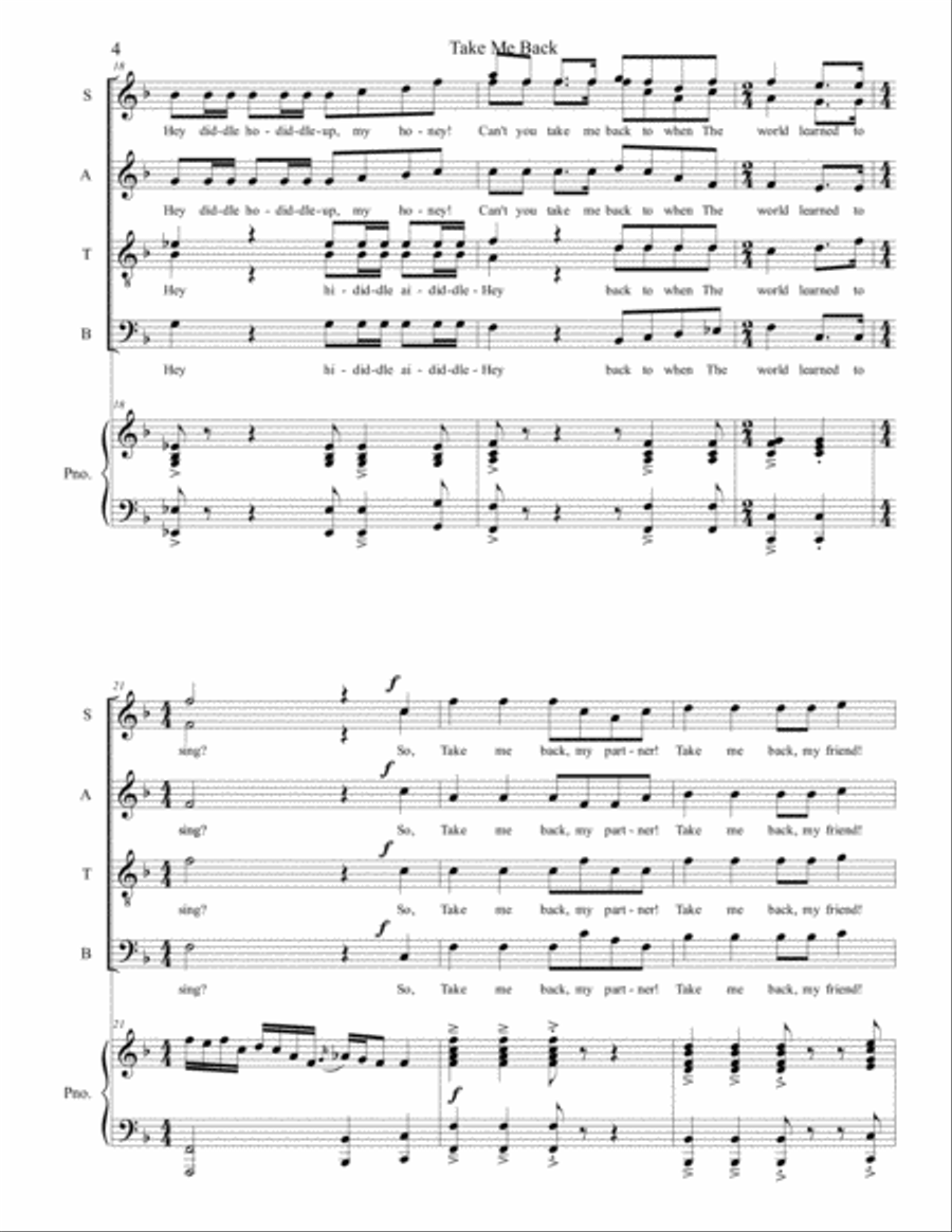 Take Me Back (A New American Folk Song), SATB, piano image number null