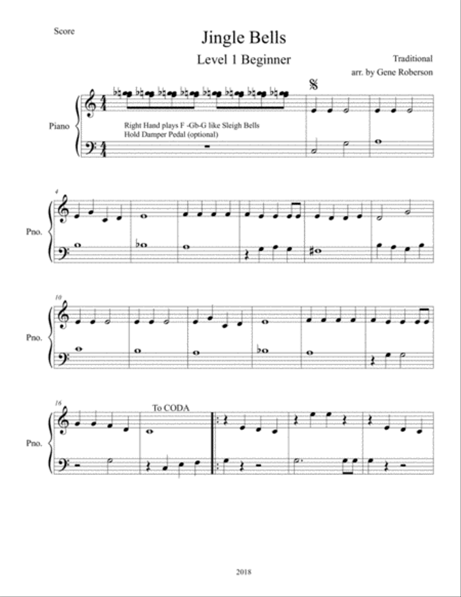 Jingle Bells PIANO Two Beginner Level Versions Easy Piano scores gallery preview page 2