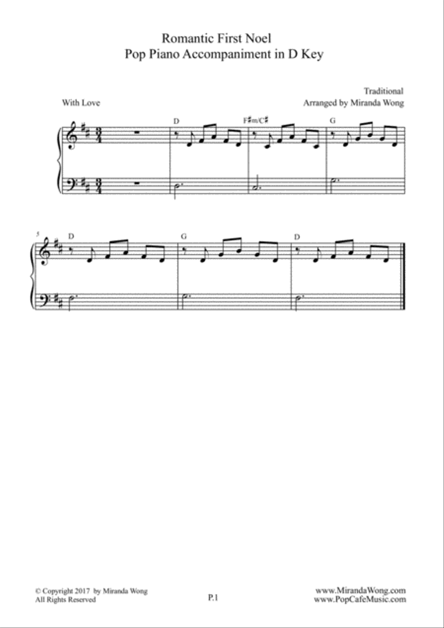 Romantic First Noel - Easy Piano Duet in D Key (With Chords) Piano Method scores gallery preview page 2