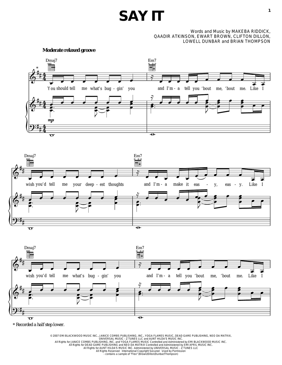 Say It Say It Piano, Vocal, Guitar scores gallery preview page 1