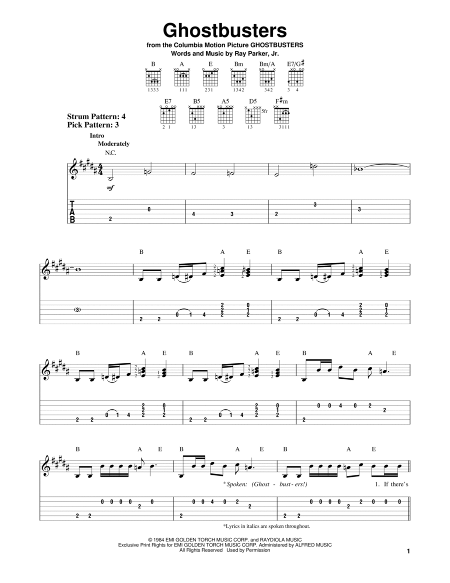 Ghostbusters Acoustic Guitar scores gallery preview page 1