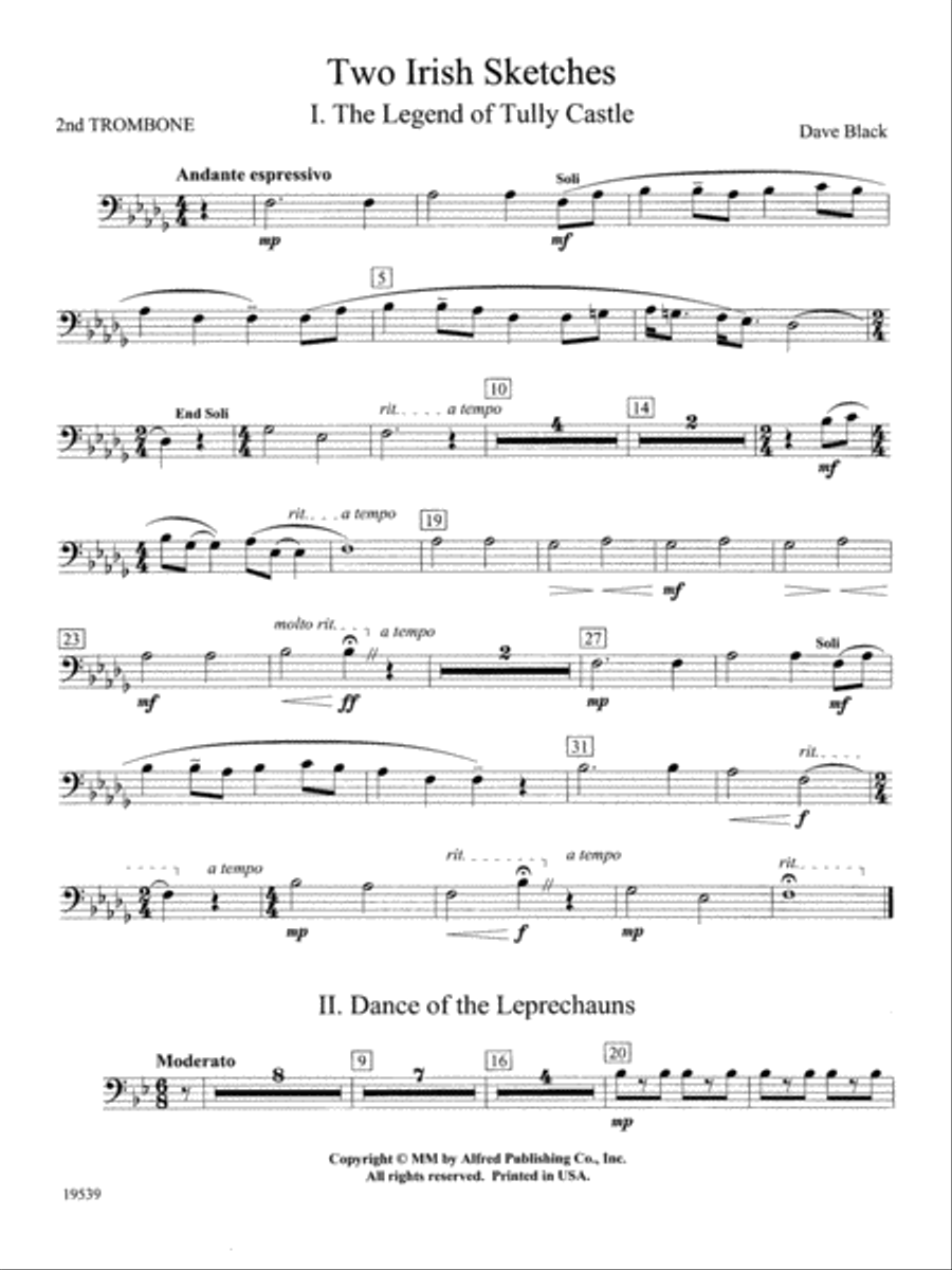 Two Irish Sketches: 2nd Trombone Concert Band scores gallery preview page 1