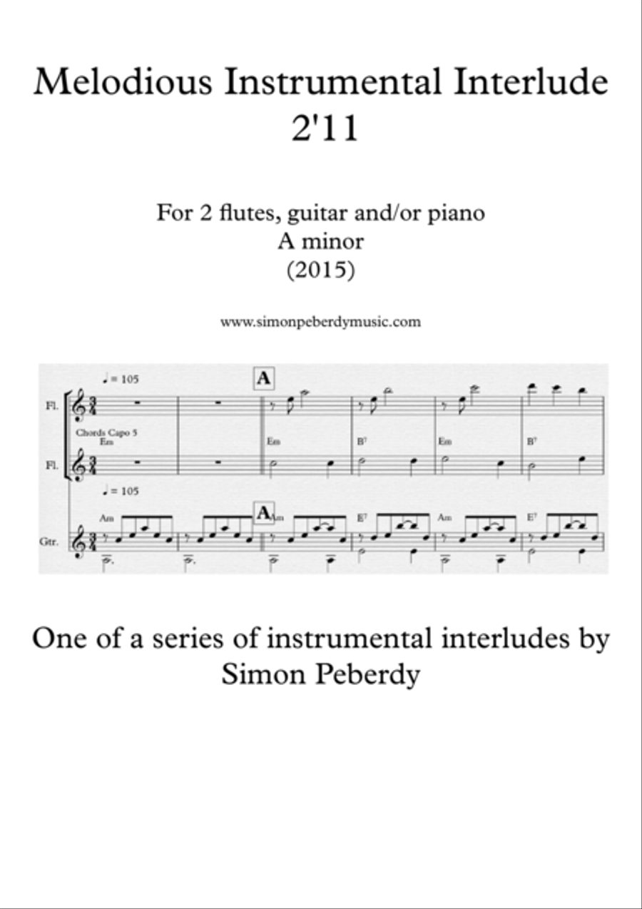 Instrumental Interlude 2'11 for 2 flutes, guitar and/or piano by Simon Peberdy