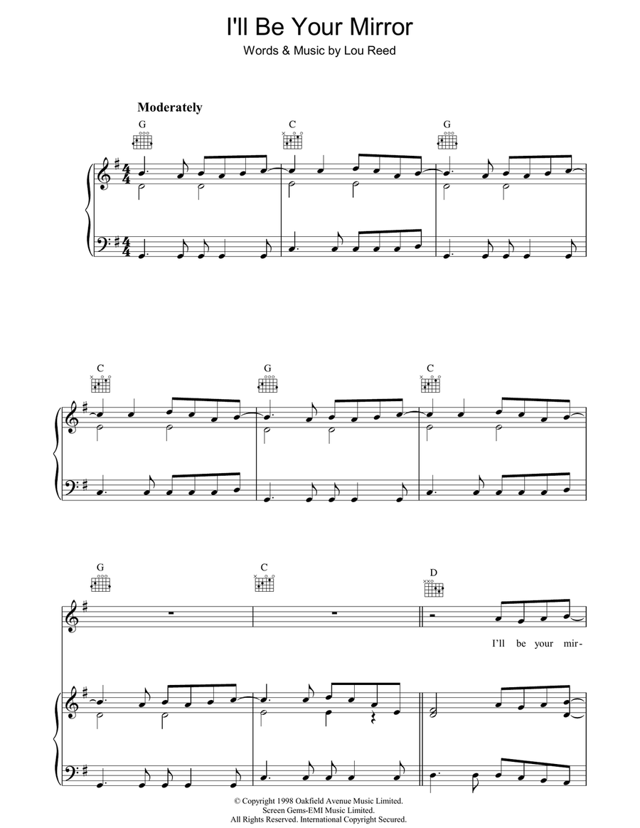 I'll Be Your Mirror I'll Be Your Mirror Piano, Vocal, Guitar scores gallery preview page 1