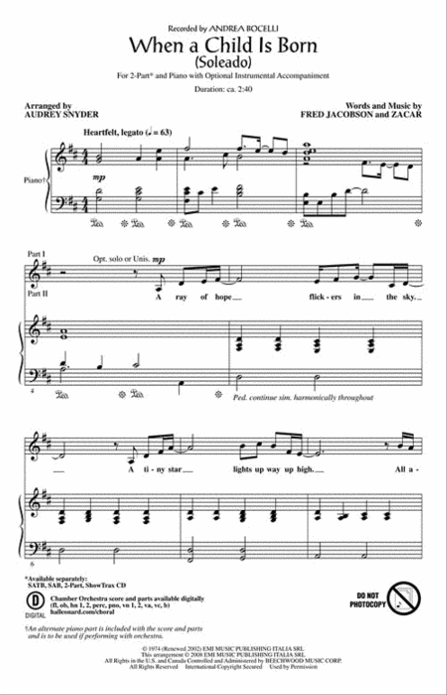 When a Child Is Born (Soleado) 2-Part scores gallery preview page 2