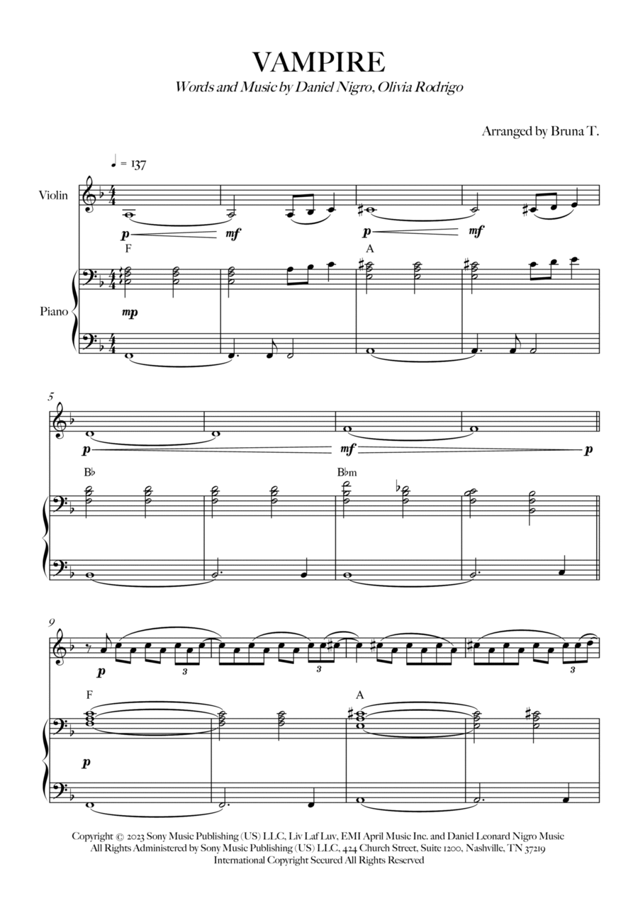 Vampire Violin Solo scores gallery preview page 1