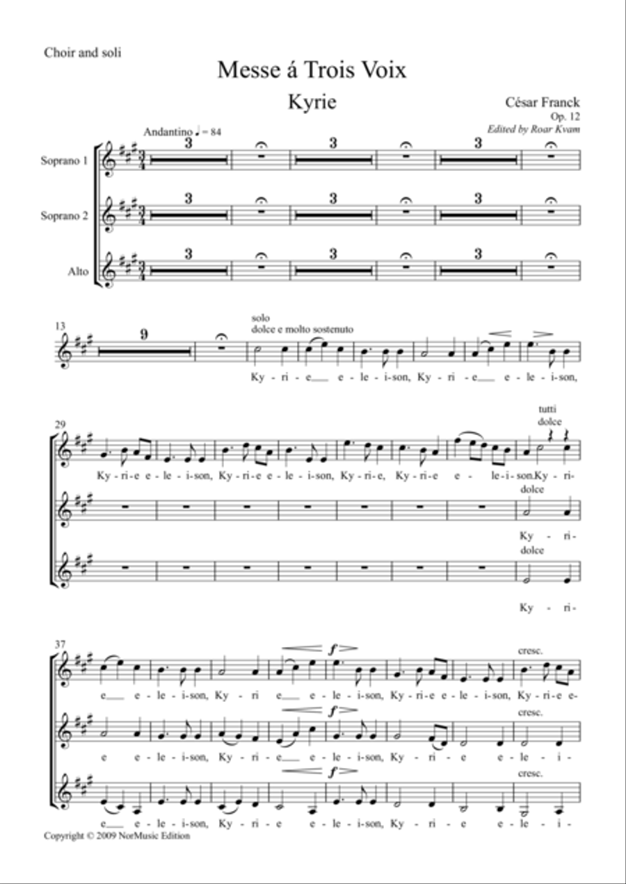 Messe á Trois Voix in A/ Choir and soli score SSA scores gallery preview page 1