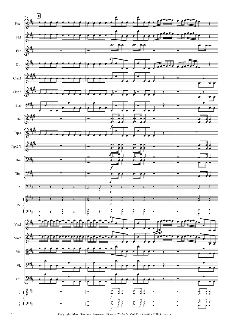 GLORIA RV 589 - Antonio VIVALDI - for Full Orchestra - Arr. Marc Garetto / Optionnal Organ and Choir 4-Part scores gallery preview page 6