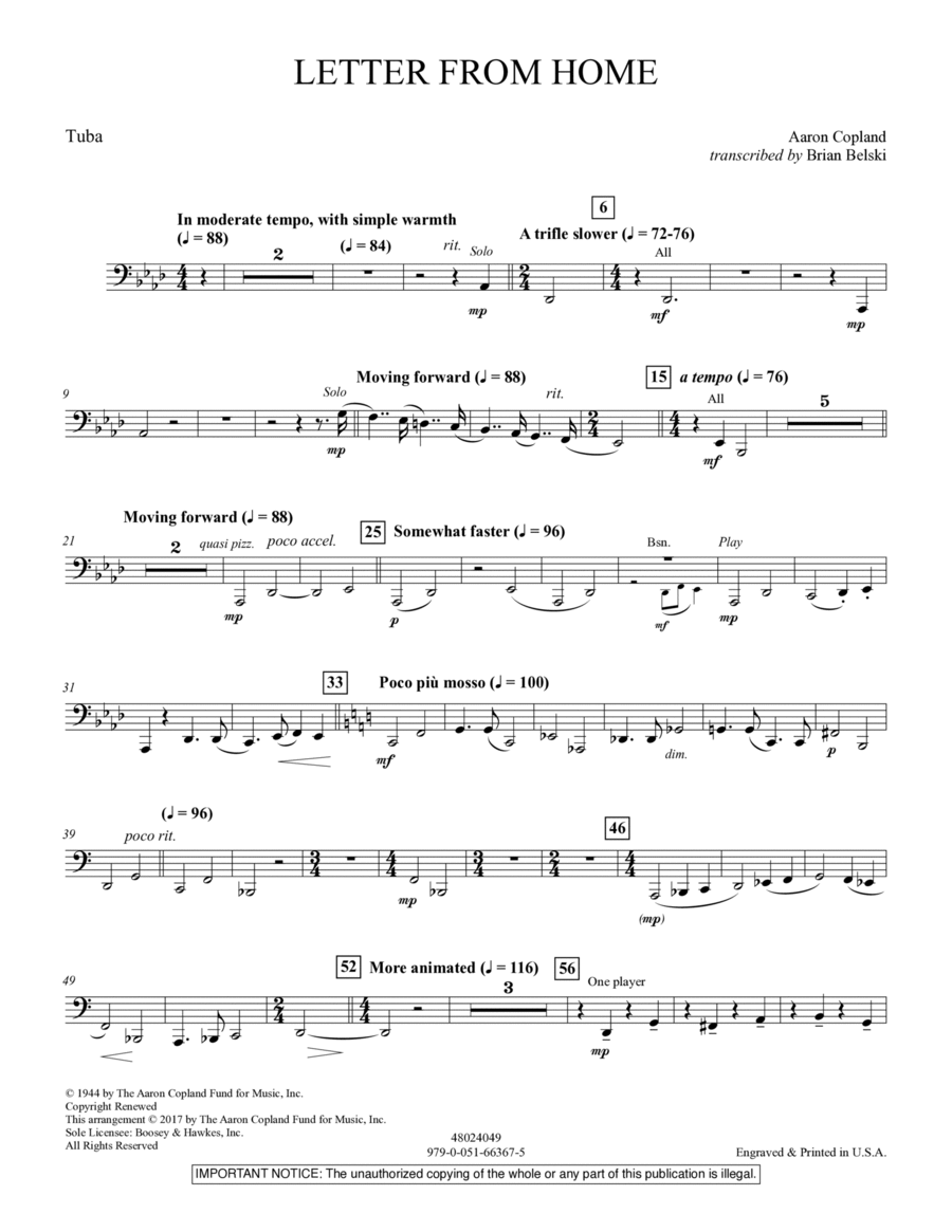 Letter from Home - Tuba Letter from Home - Tuba Tuba scores gallery preview page 1